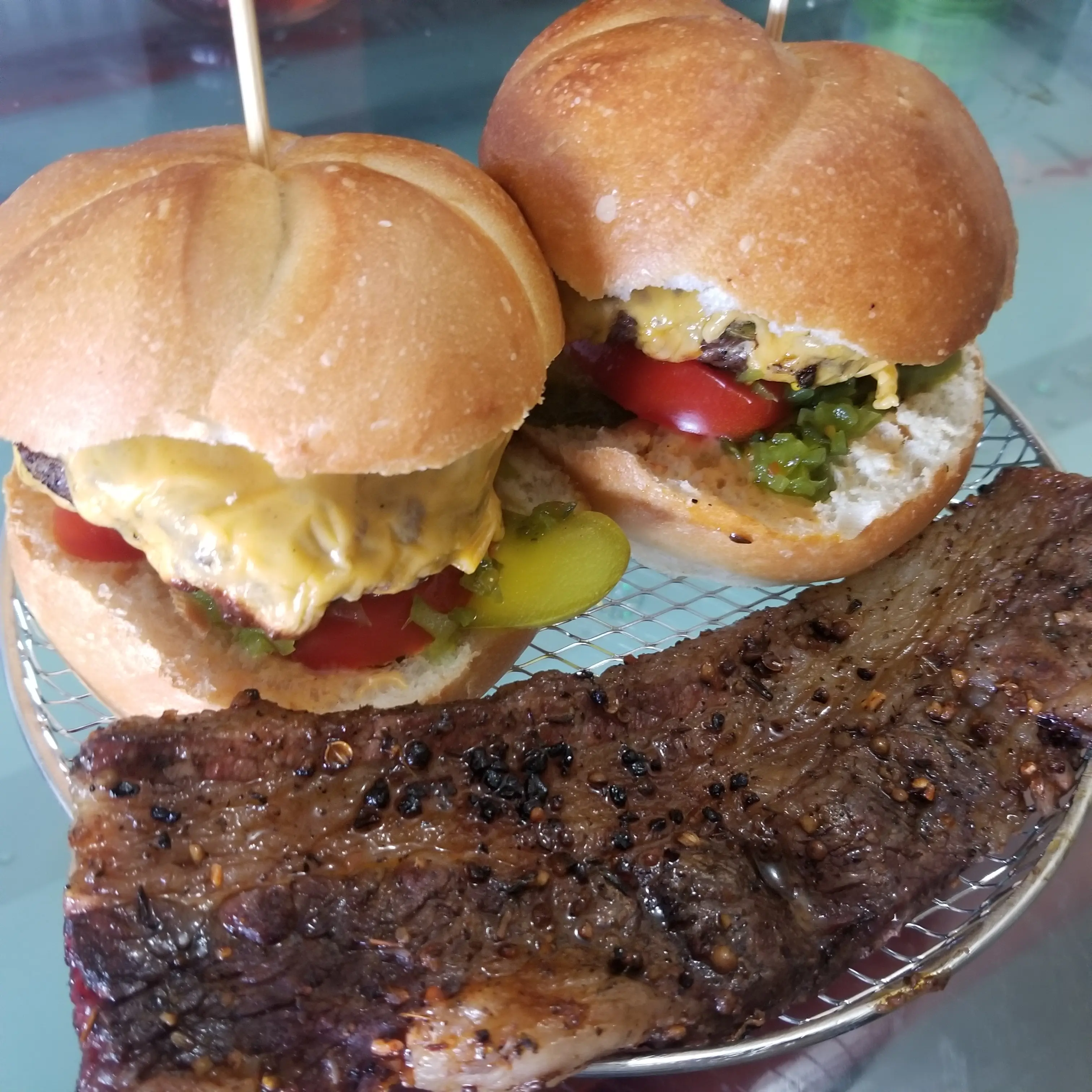 Restaurant-prepared burgers and grilled meat