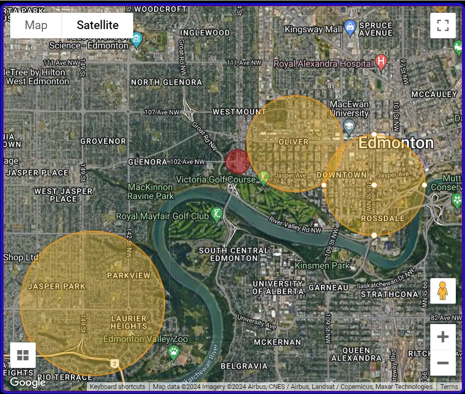 Illustration of restaurant delivery coverage areas